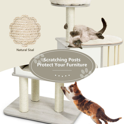 Modern Wooden Cat Tower with Platform