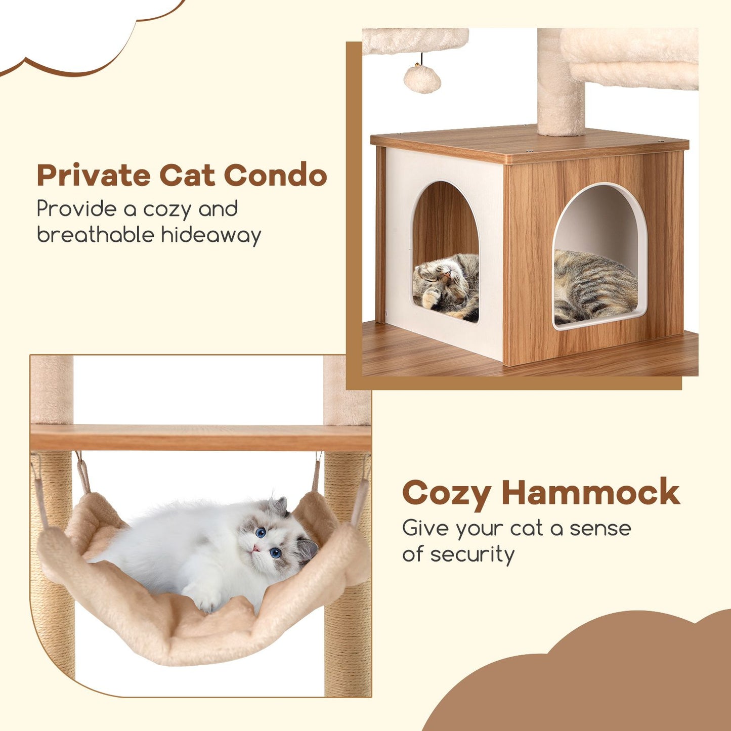 168CM Tall Cat Tree Wood Cat Tower with 3 Padded Perches