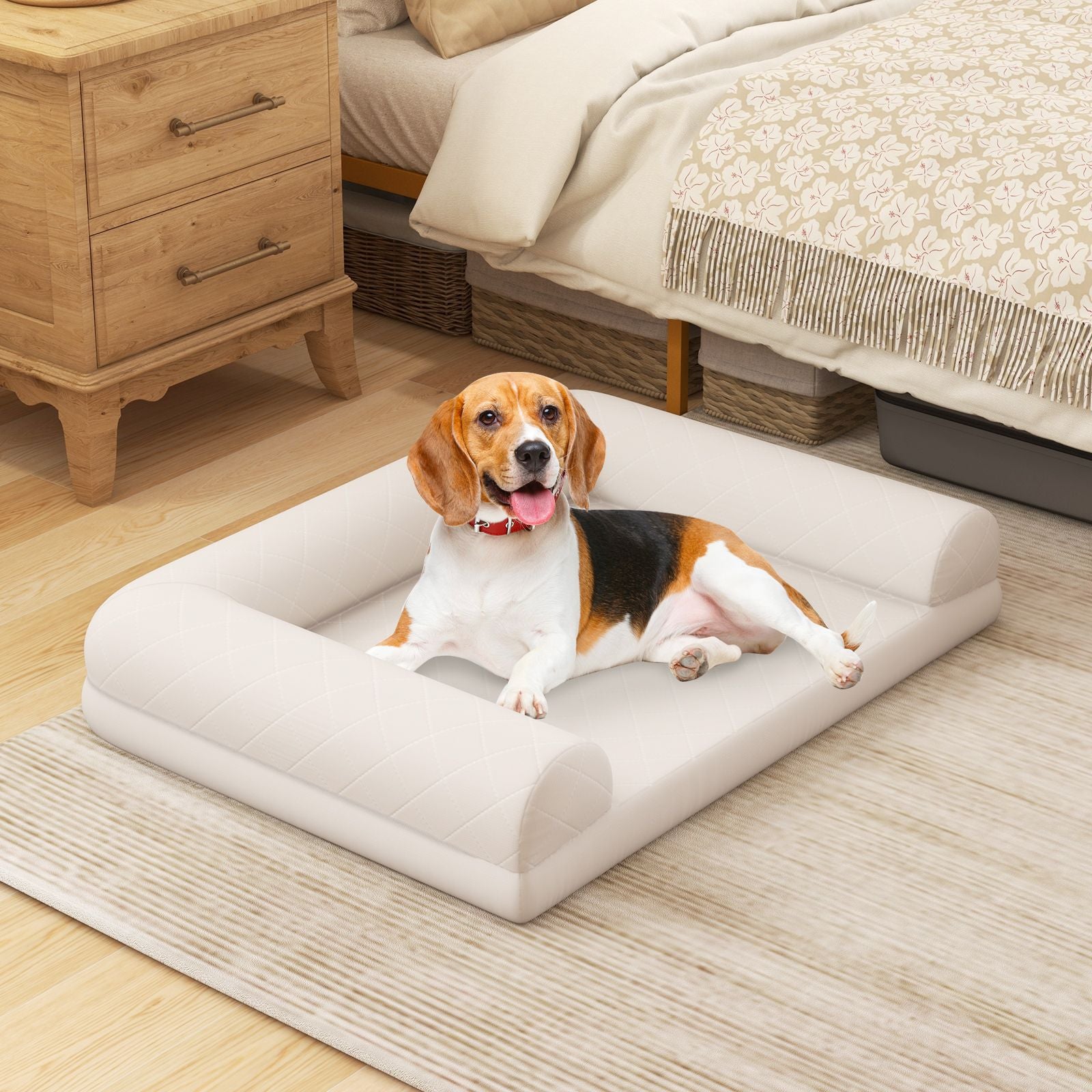 Orthopedic Egg-Foam Dog Crate Bed with Three-Sided Bolster
