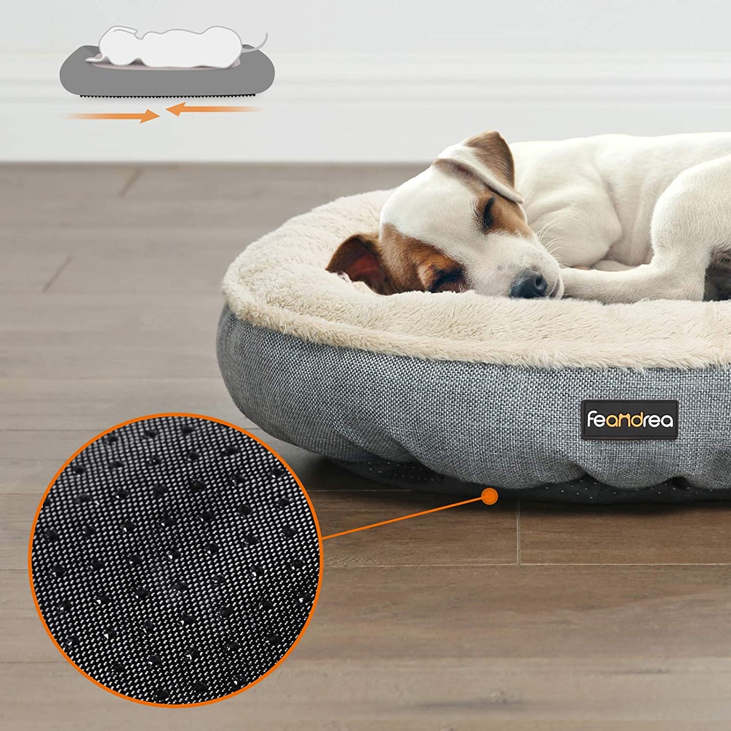 FEANDREA Donut-Shaped Dog and Cat Bed, Round 55 cm Diameter, Grey