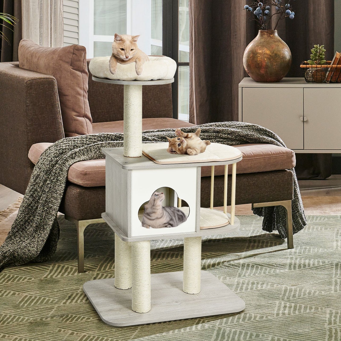 Modern Wooden Cat Tower with Platform
