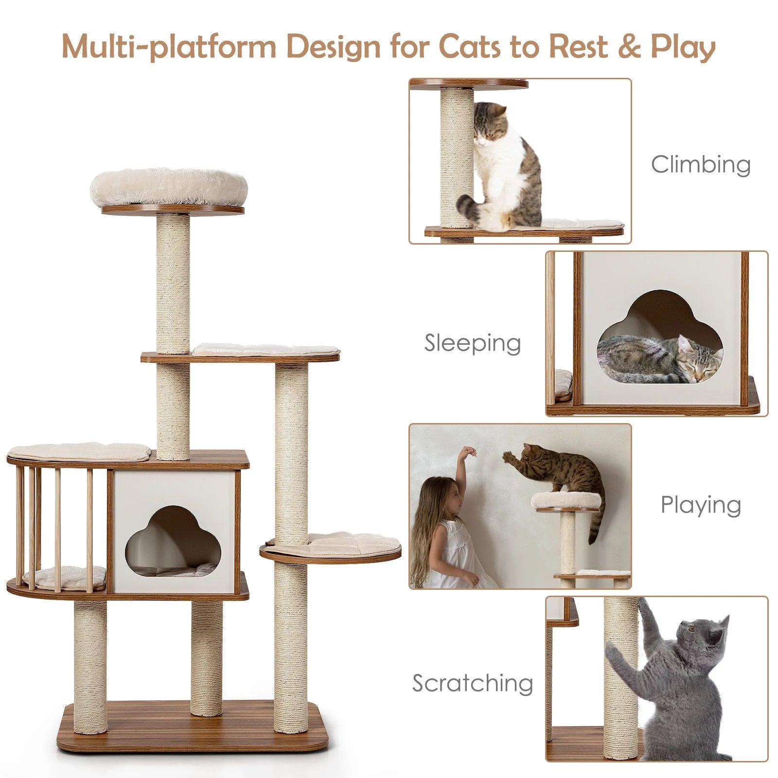Cat Tree for Indoor Cats with Padded Plush Perch