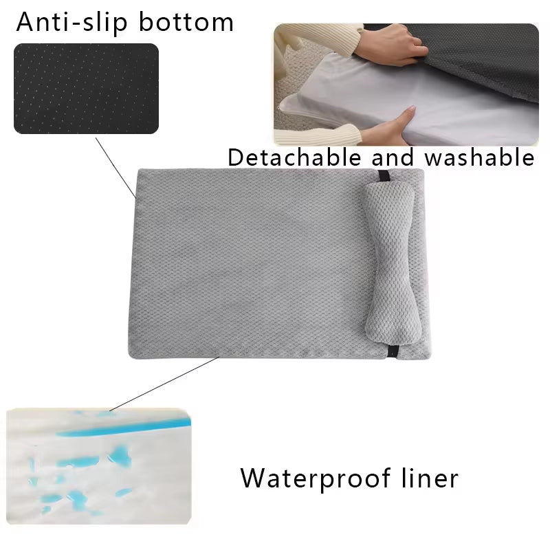 Warm Calming Dog Bed with Pillow Fluffy Plush Dog Mat for Dog with Removable Winter Cover for Large Medium Small Dogs and Cats