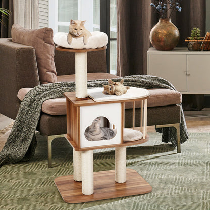 Modern Wooden Cat Tower with Platform