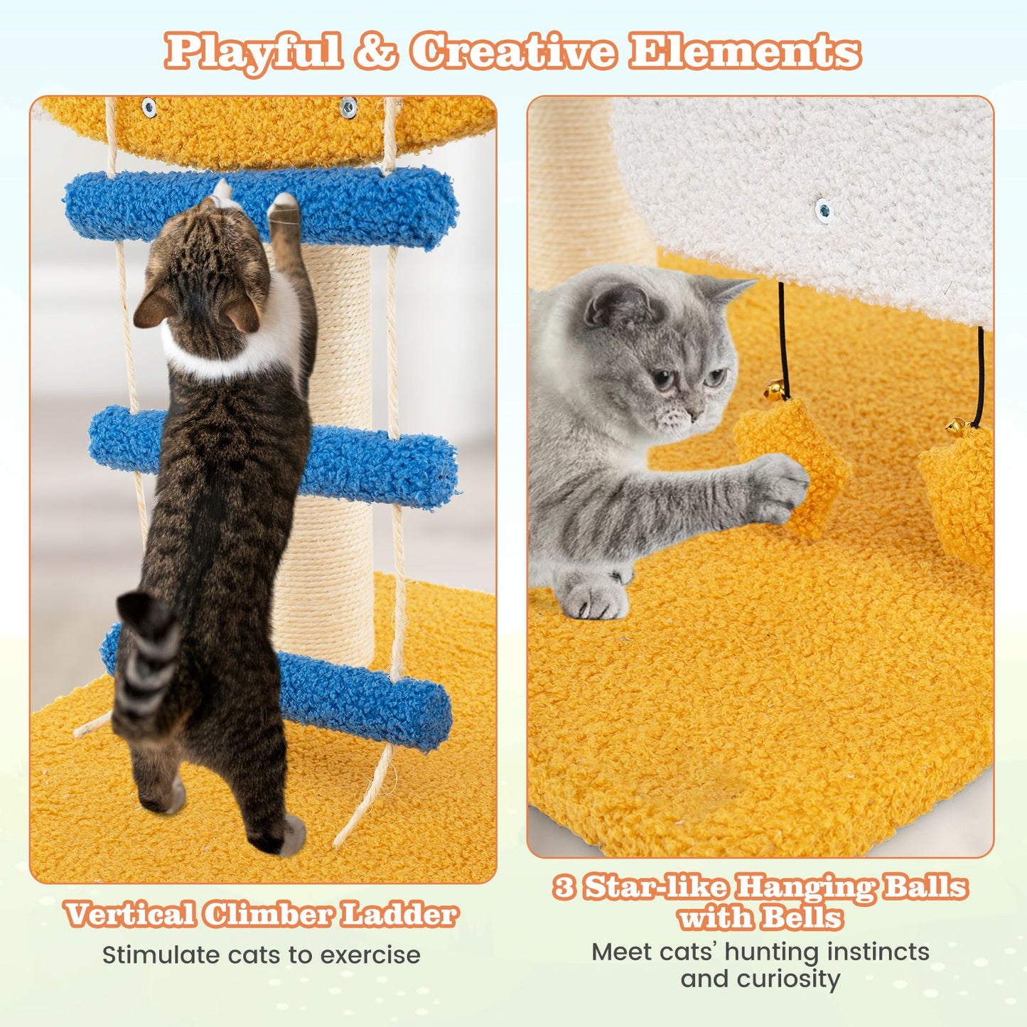 Aviation-Themed Cat Tree for Indoor Cats with Helicopter Top Perch