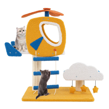 Aviation-Themed Cat Tree for Indoor Cats with Helicopter Top Perch
