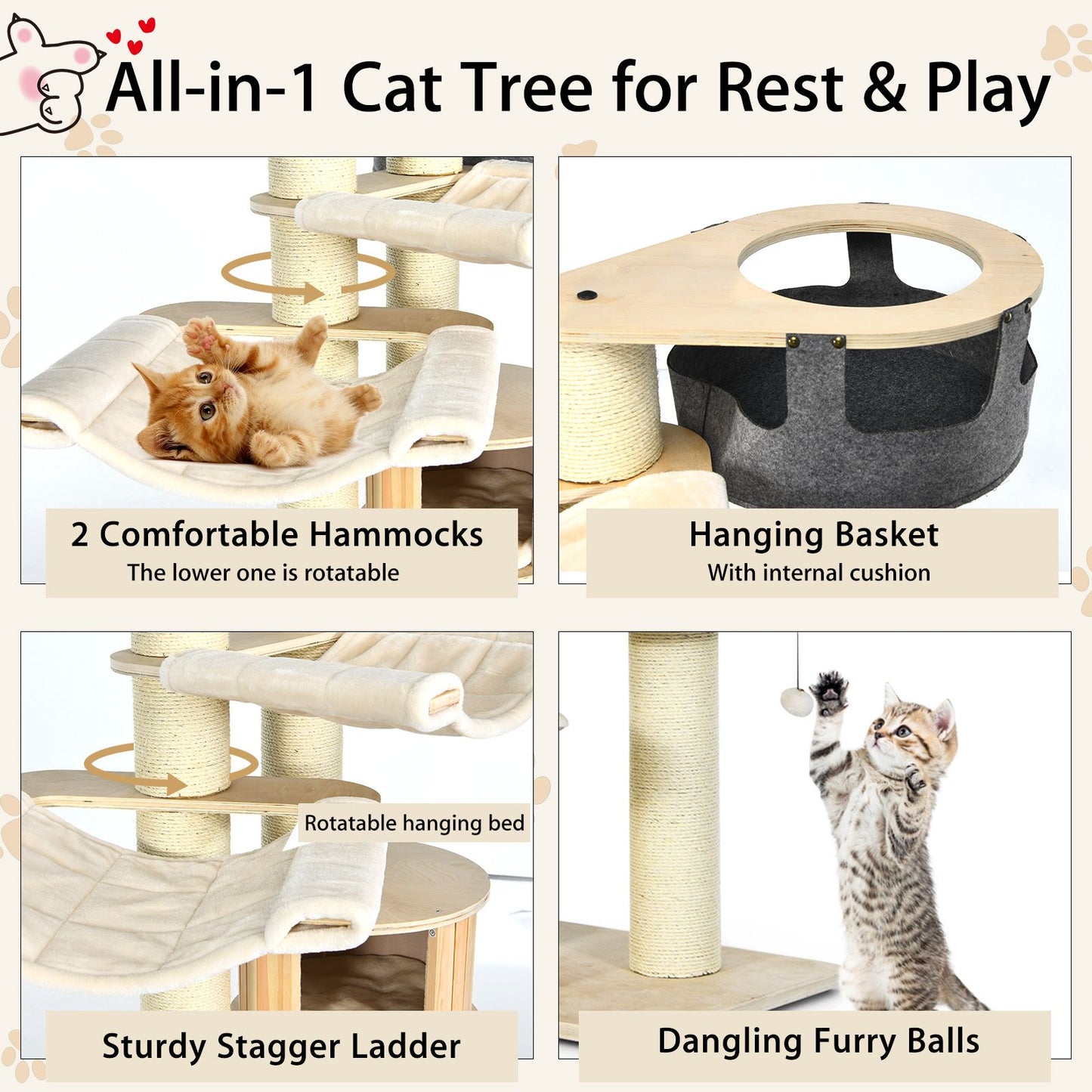 Multi-Level Cat Tower - 197 cm Cat Tree for Play and Rest