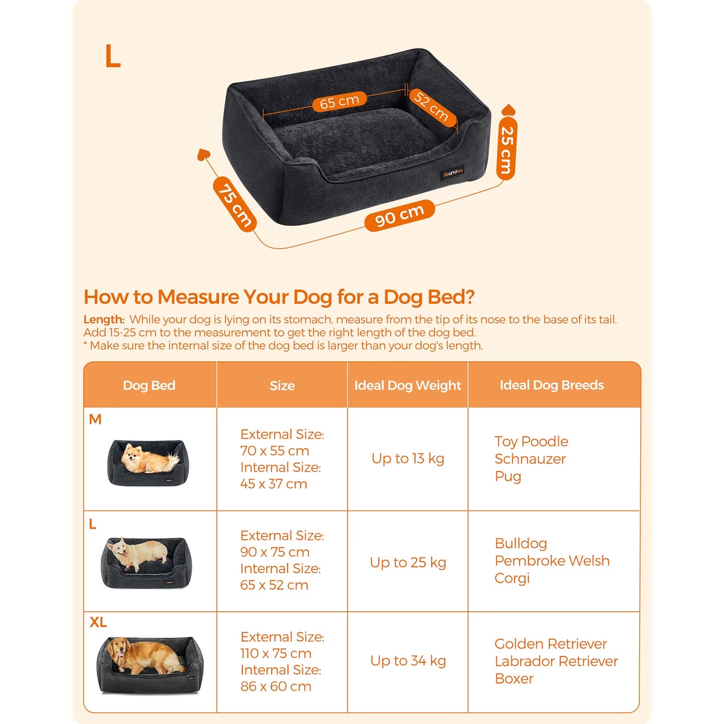 Linen-Style Dog Bed Sofa with Raised Edges, Non-Slip Base, Removable and Washable Cover, 90 x 75 x 25 cm