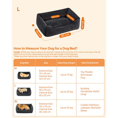 Linen-Style Dog Bed Sofa with Raised Edges, Non-Slip Base, Removable and Washable Cover, 90 x 75 x 25 cm