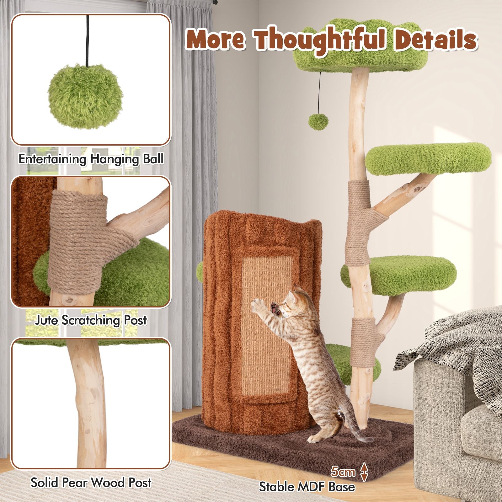 Multi-Level Cat Tree Tree Hole Designed Cat Tower with Double Decker Cat House