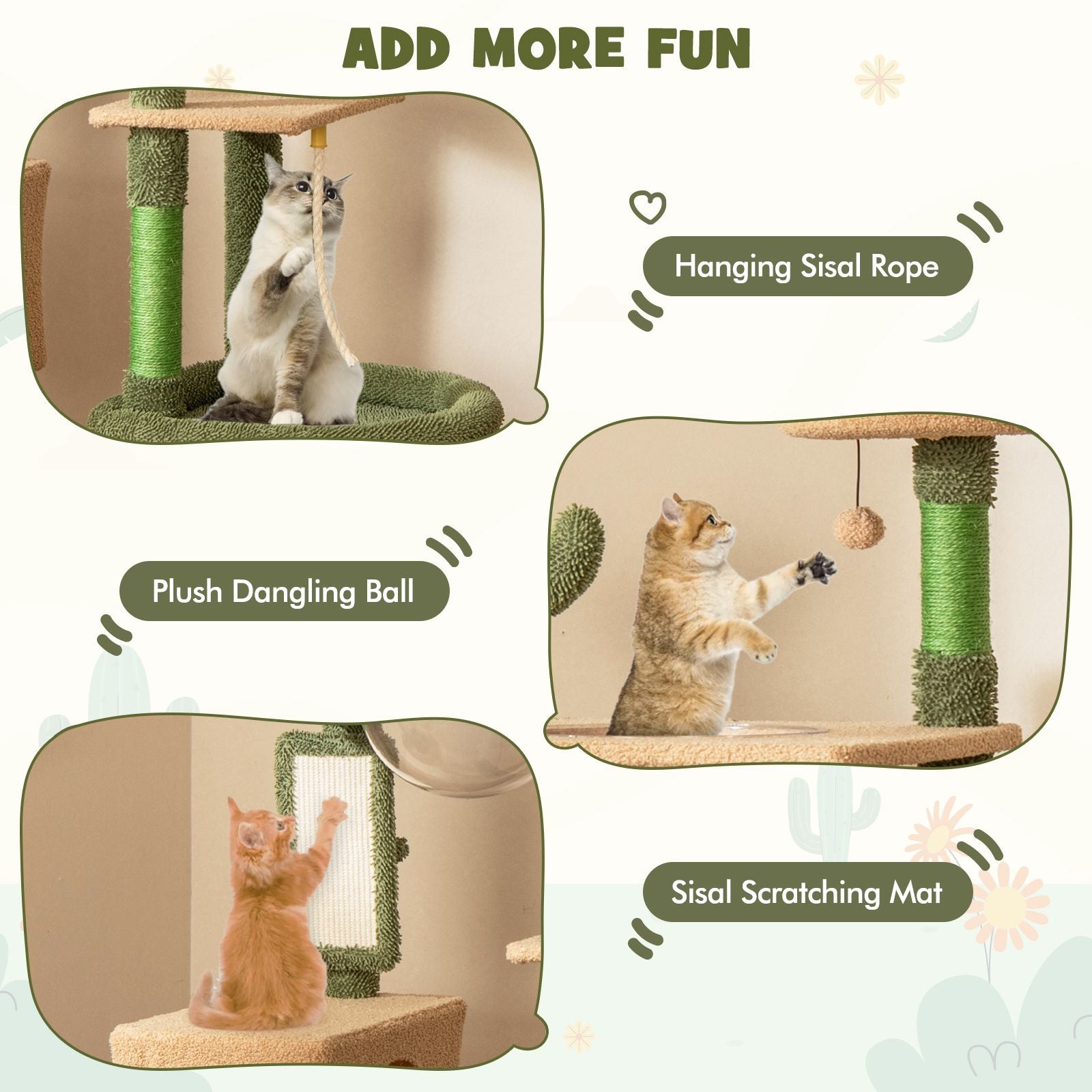 150 Cm Multi-Level Cactus Cat Tree for Indoor Cats