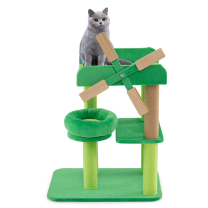 4-Layer Windmill Cat Tree with Scratching Post and Top Perch