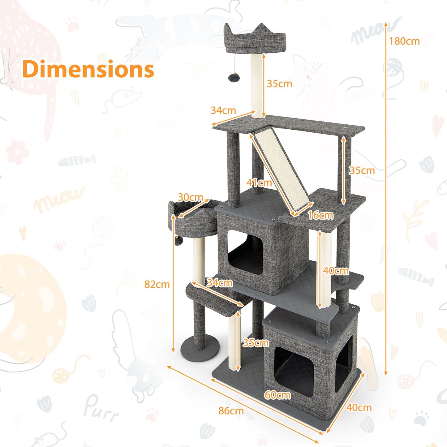 180CM Tall Cat Tree Multi-Level Large Cat Tower with Scratching Posts