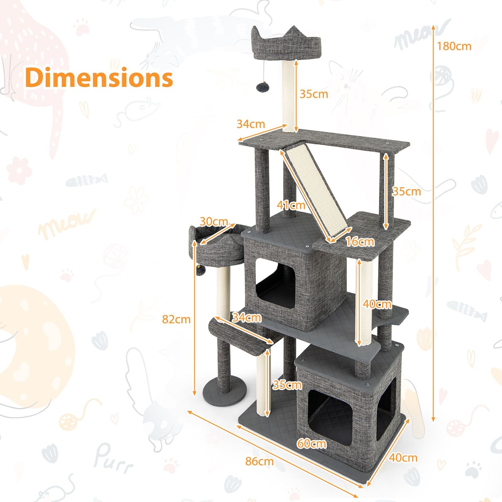 180CM Tall Cat Tree Multi-Level Large Cat Tower with Scratching Posts