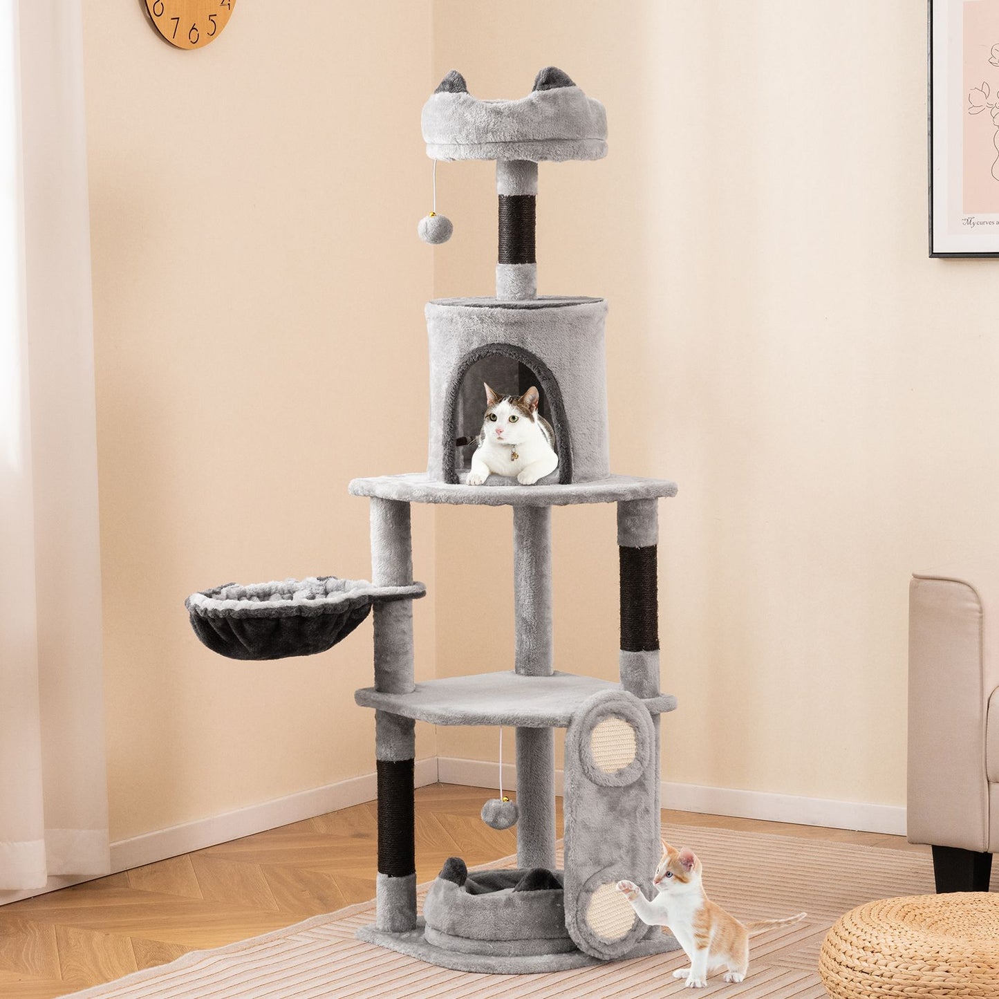 Multi-Level Large Cat Tree with Sisal Scratching Posts and Board Condo