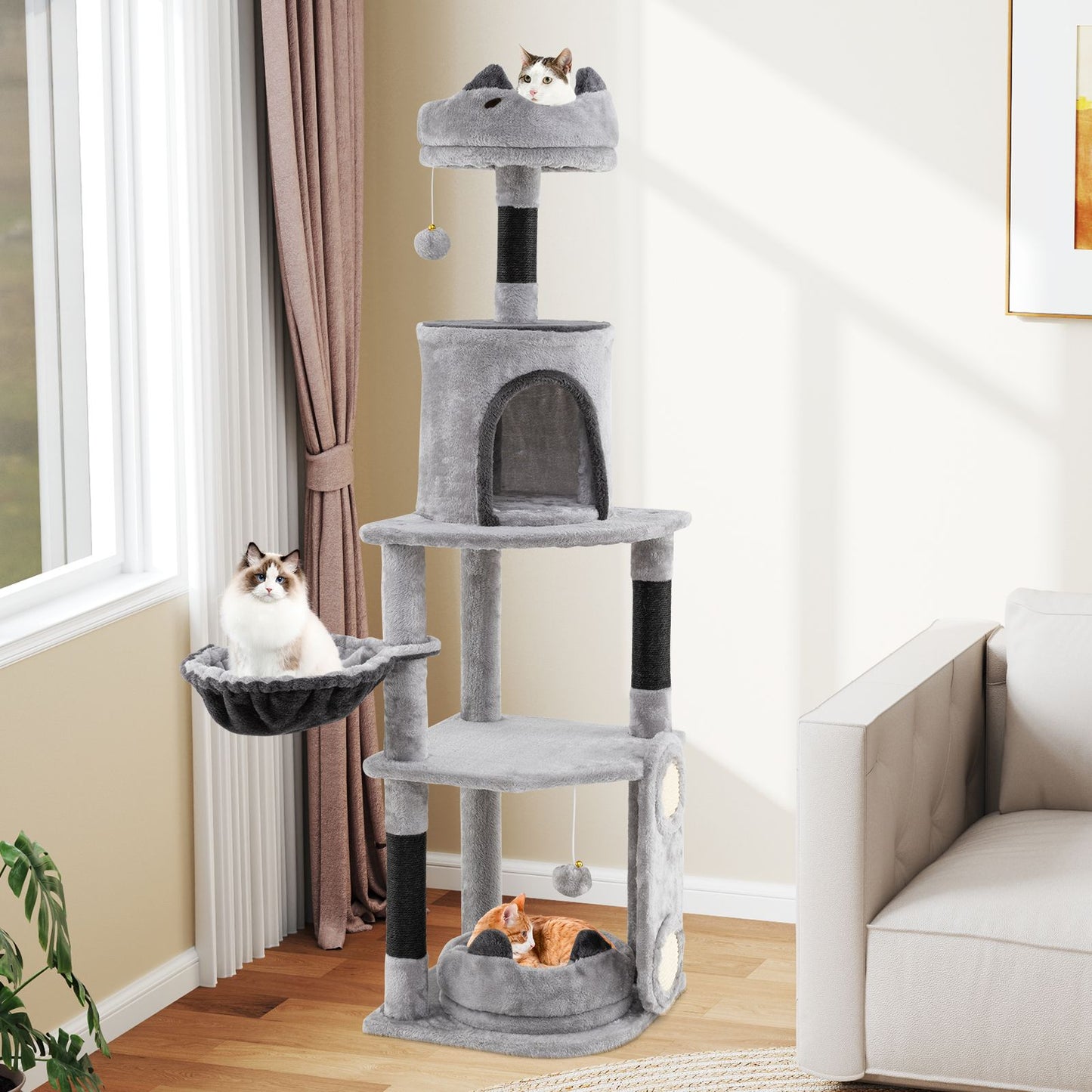 Multi-Level Large Cat Tree with Sisal Scratching Posts and Board Condo