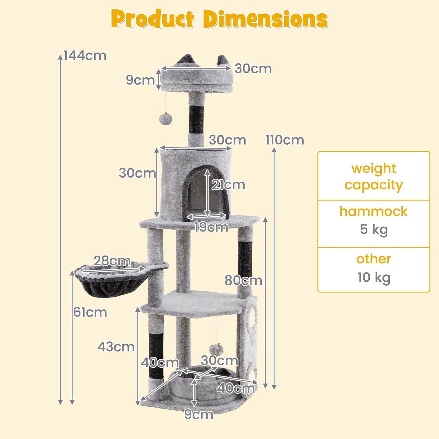 Multi-Level Large Cat Tree with Sisal Scratching Posts and Board Condo