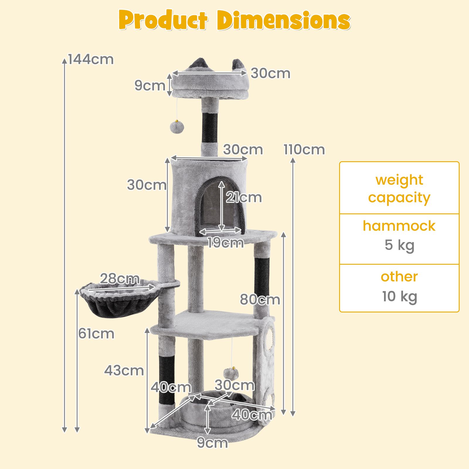 Multi-Level Large Cat Tree with Sisal Scratching Posts and Board Condo
