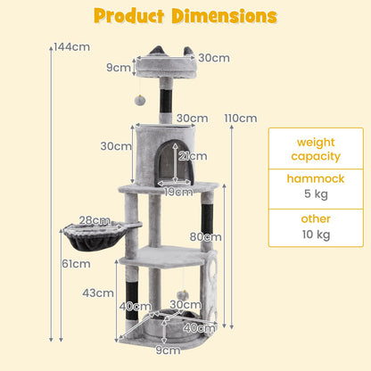 Multi-Level Large Cat Tree with Sisal Scratching Posts and Board Condo