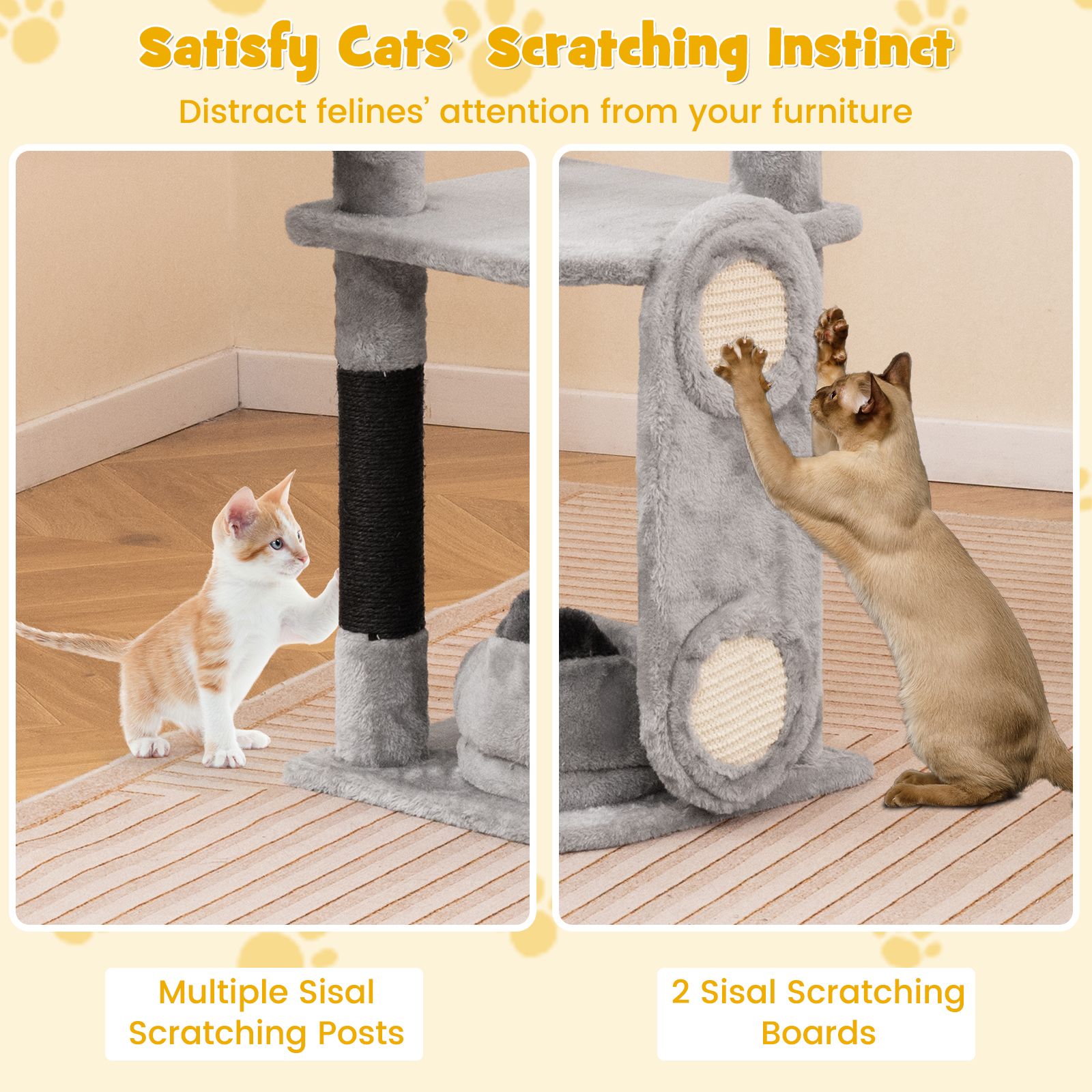 Multi-Level Large Cat Tree with Sisal Scratching Posts and Board Condo