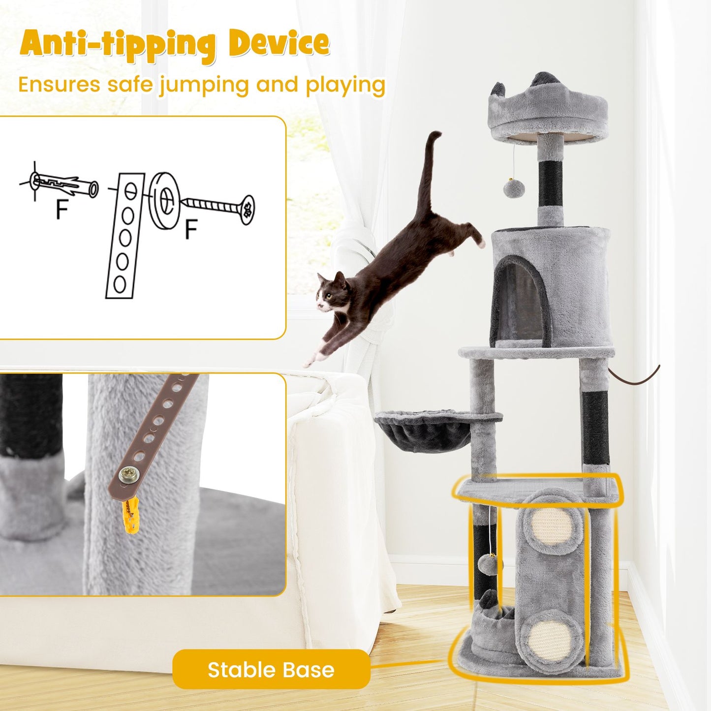 Multi-Level Large Cat Tree with Sisal Scratching Posts and Board Condo