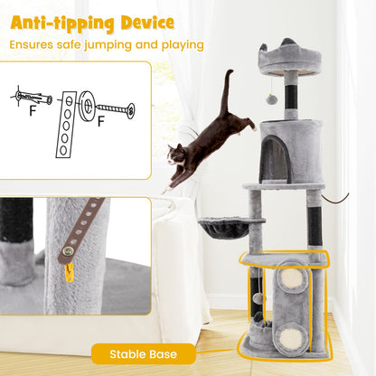 Multi-Level Large Cat Tree with Sisal Scratching Posts and Board Condo