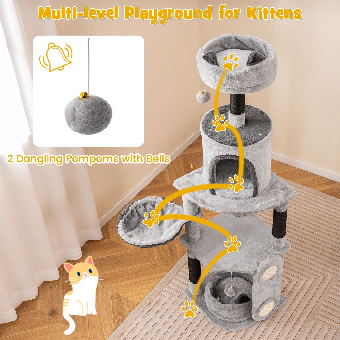 Multi-Level Large Cat Tree with Sisal Scratching Posts and Board Condo