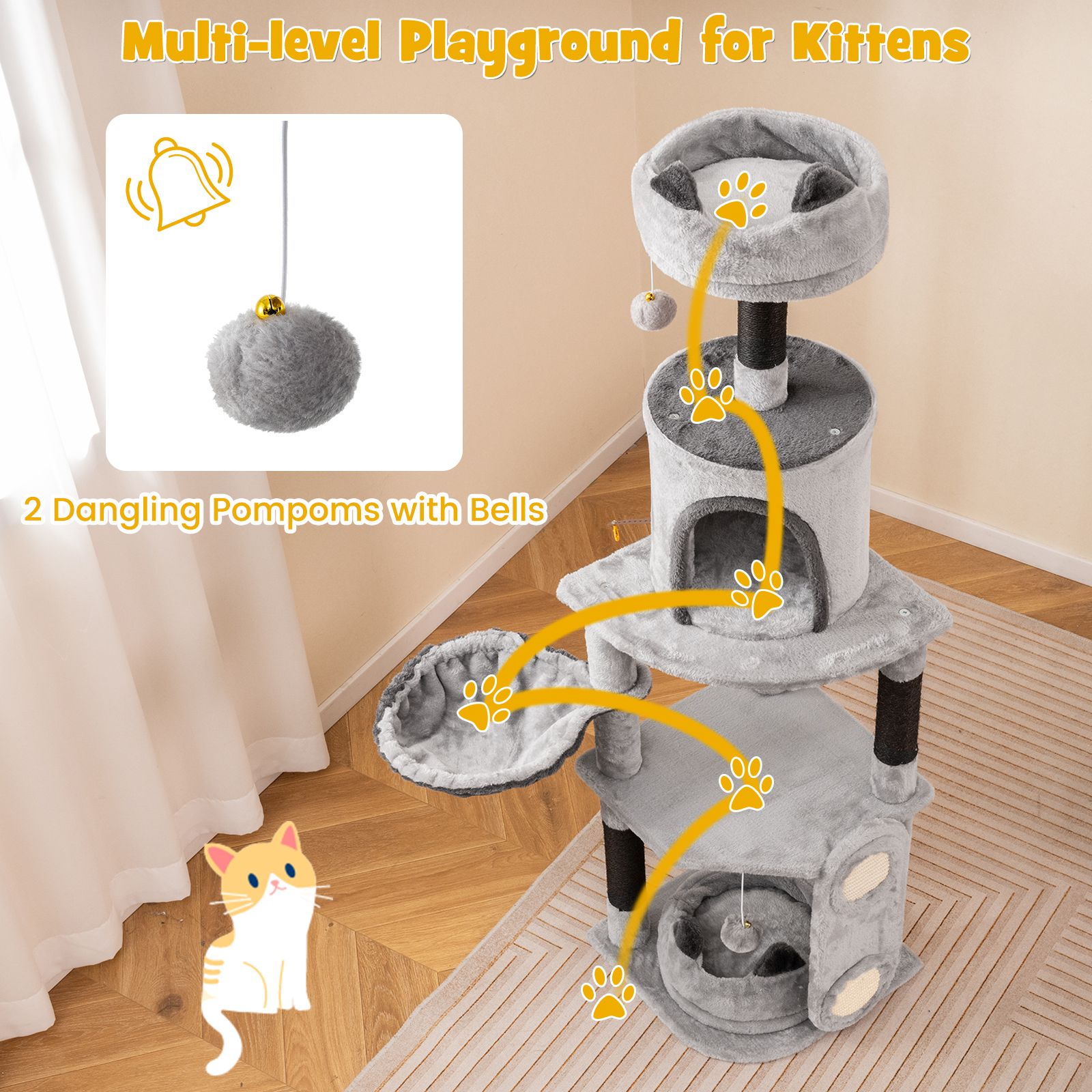 Multi-Level Large Cat Tree with Sisal Scratching Posts and Board Condo