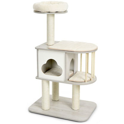Modern Wooden Cat Tower with Platform