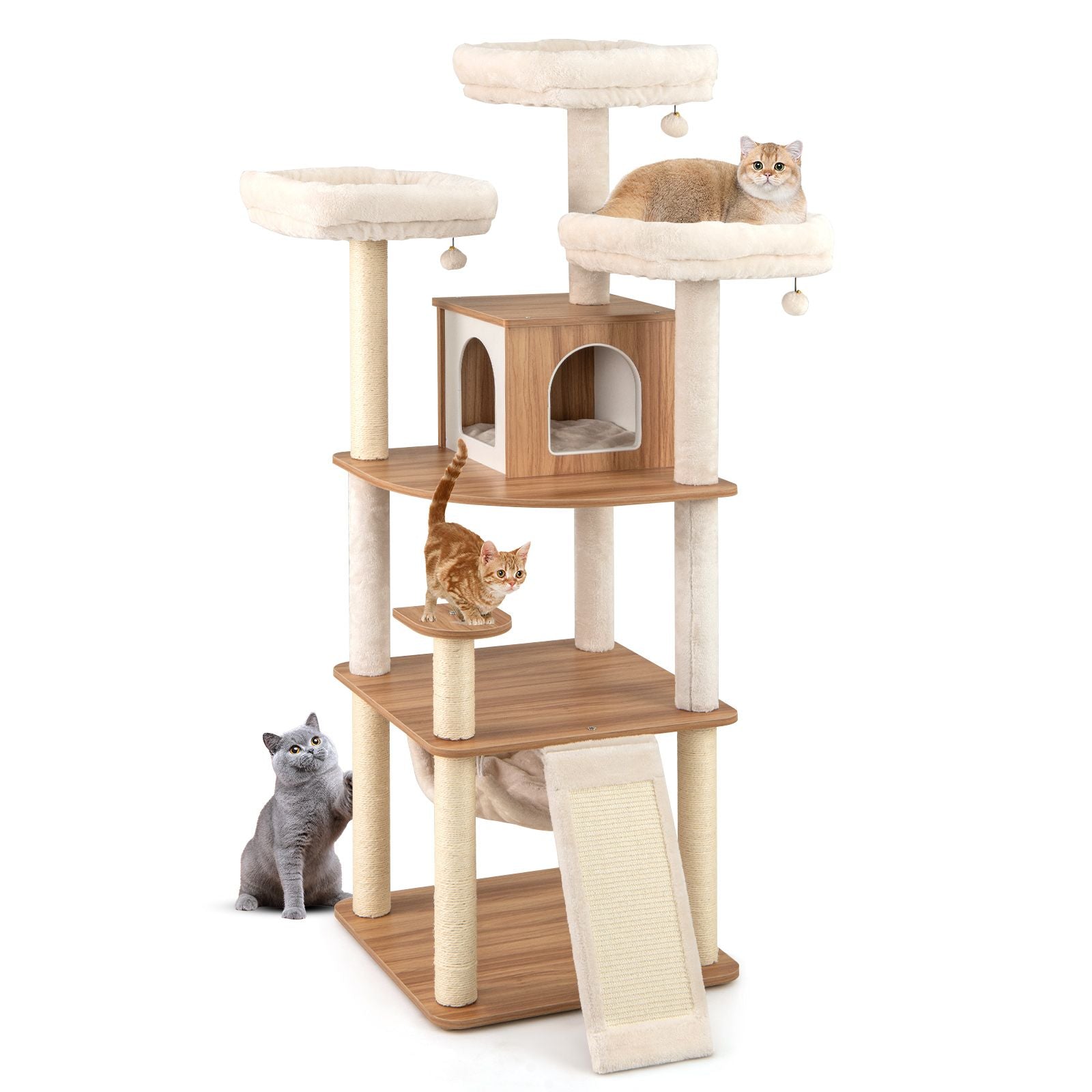 168CM Tall Cat Tree Wood Cat Tower with 3 Padded Perches