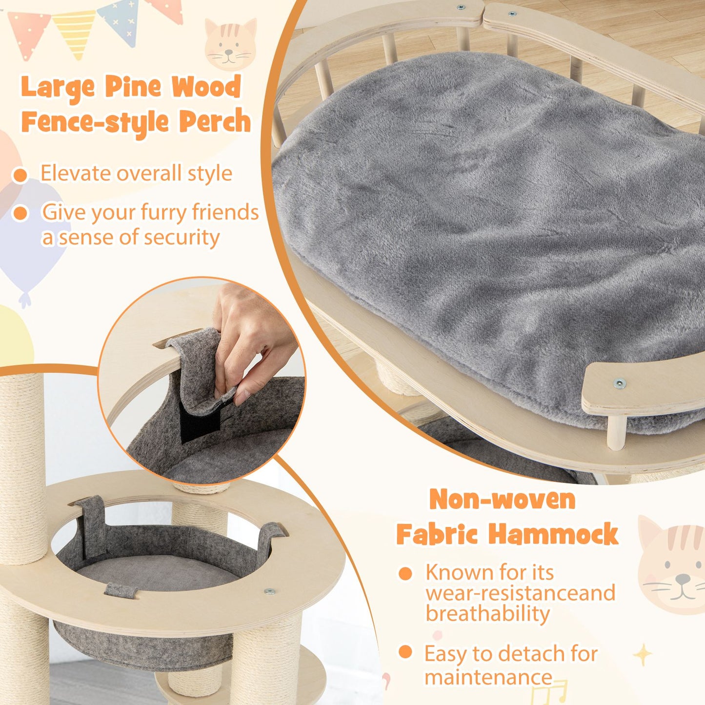 150CM Wooden Multi-Level Cat Tree with Top Perch and Hammock