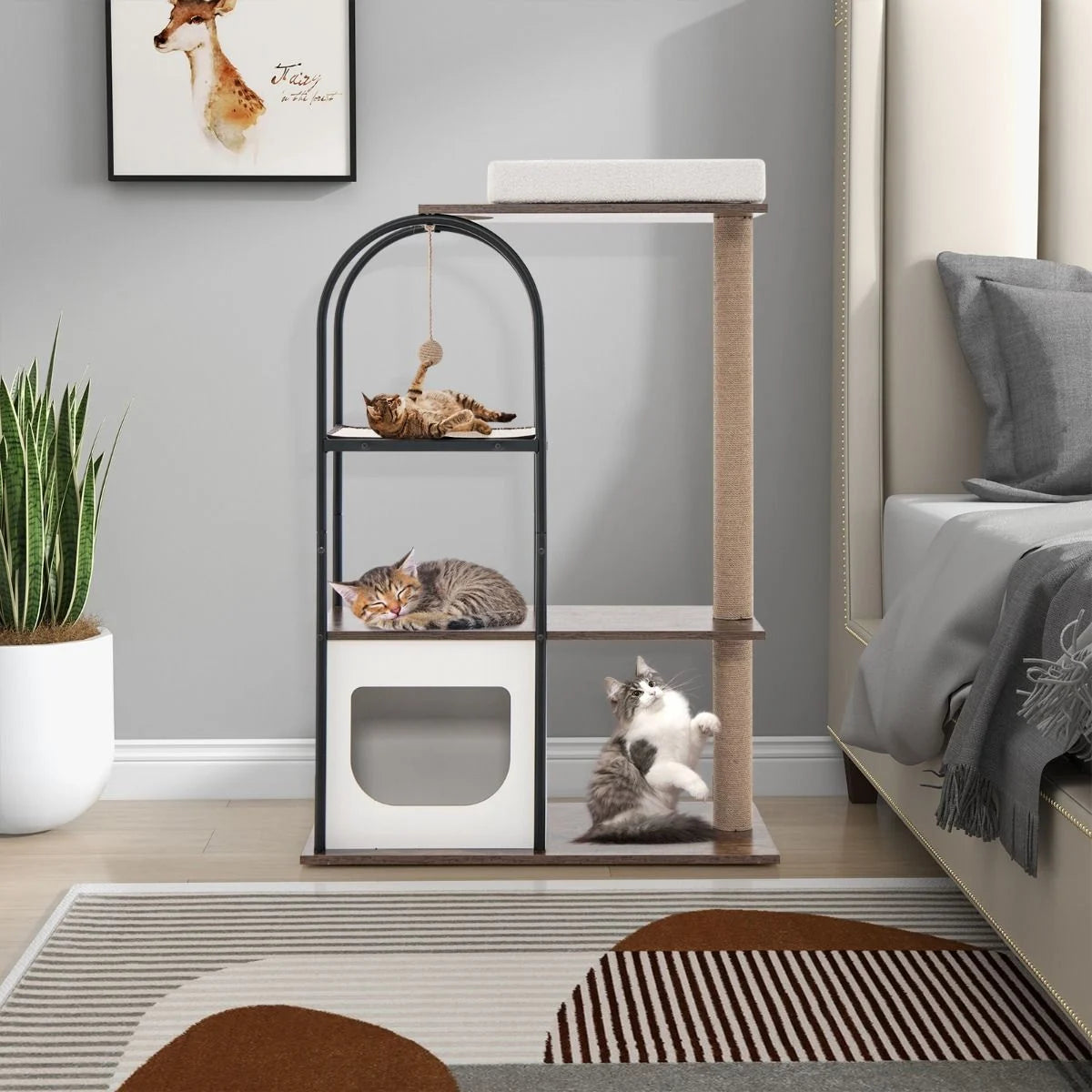 118 Cm Tall Cat Tree Tower with Metal Frame