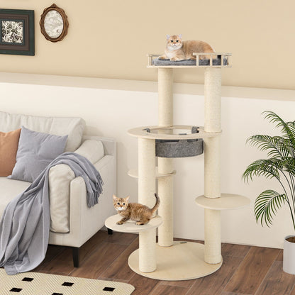 150CM Wooden Multi-Level Cat Tree with Top Perch and Hammock