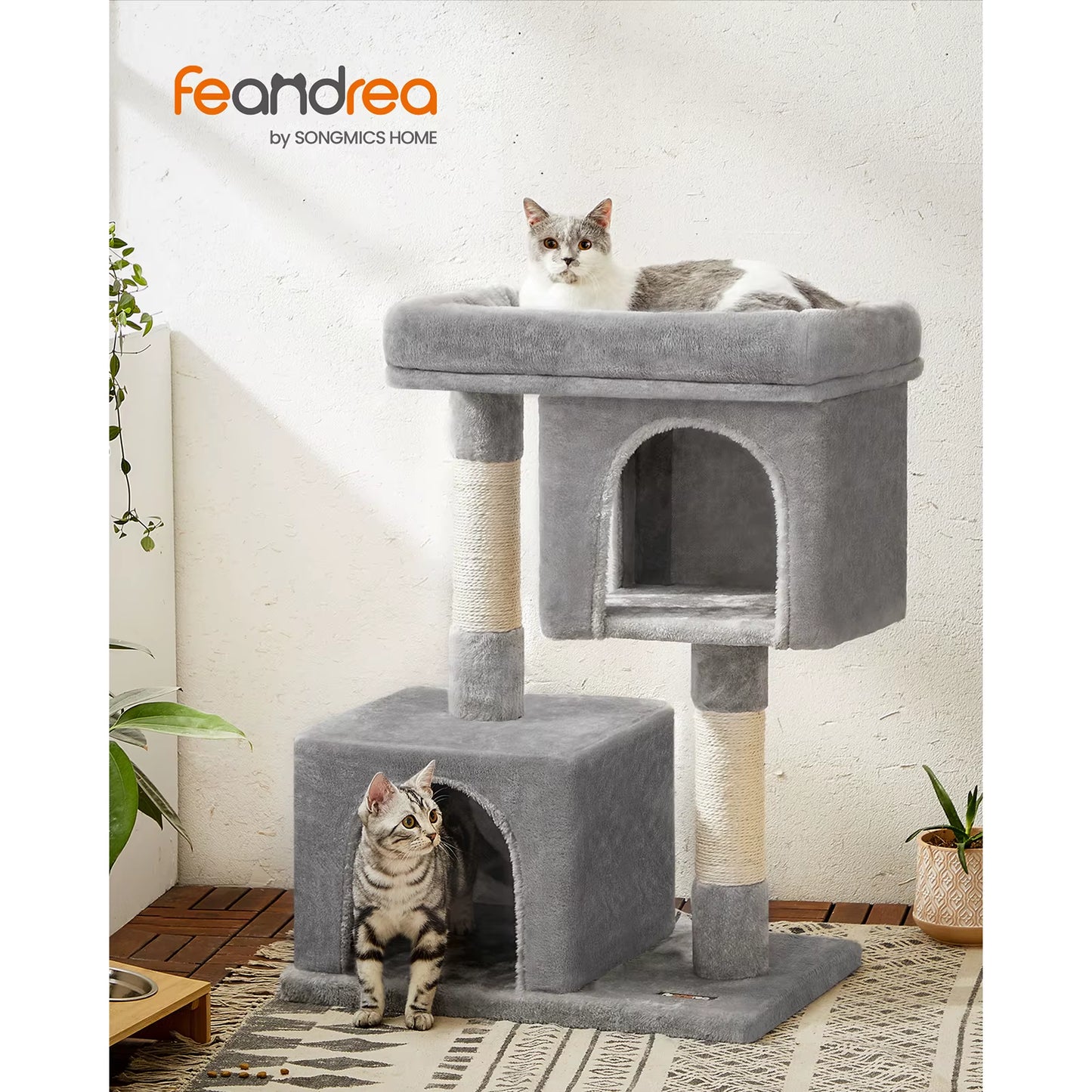 Cat Tree, 84 Cm Cat Tower,Cat Condo for Large Cats up to 7 Kg,2 Cat Caves, Scratching Post