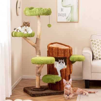 Multi-Level Cat Tree Tree Hole Designed Cat Tower with Double Decker Cat House