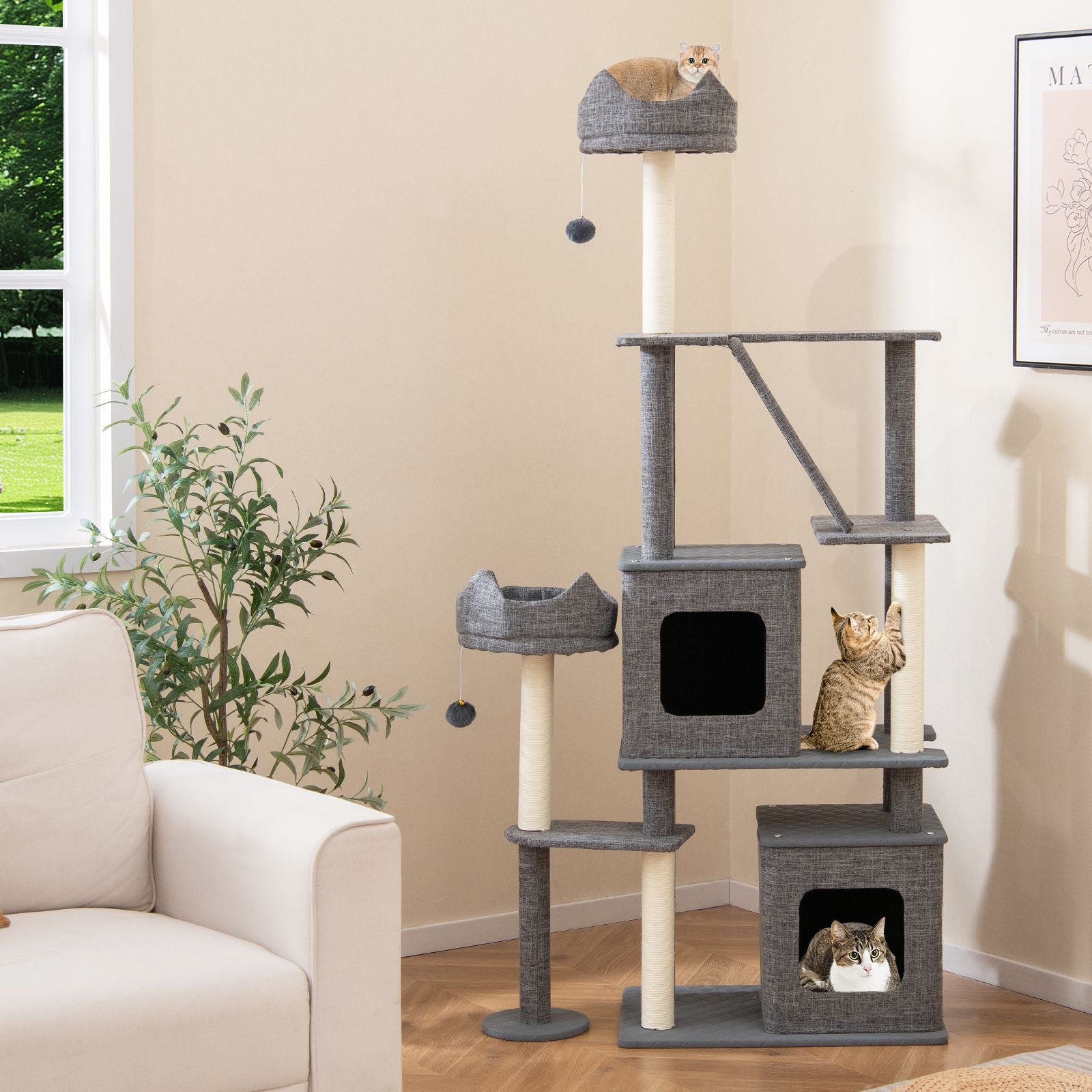 180CM Tall Cat Tree Multi-Level Large Cat Tower with Scratching Posts