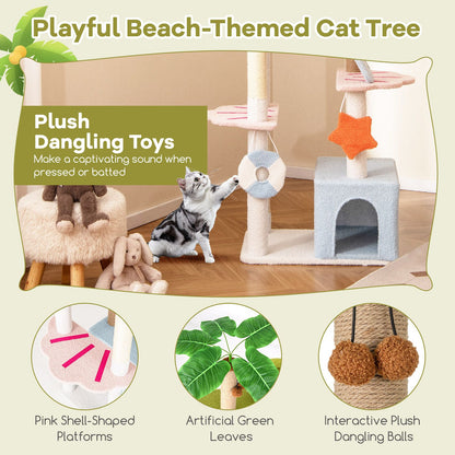 180 Cm Tall Cat Tree Multi-Level Aesthetic Beach-Themed Cat Tower