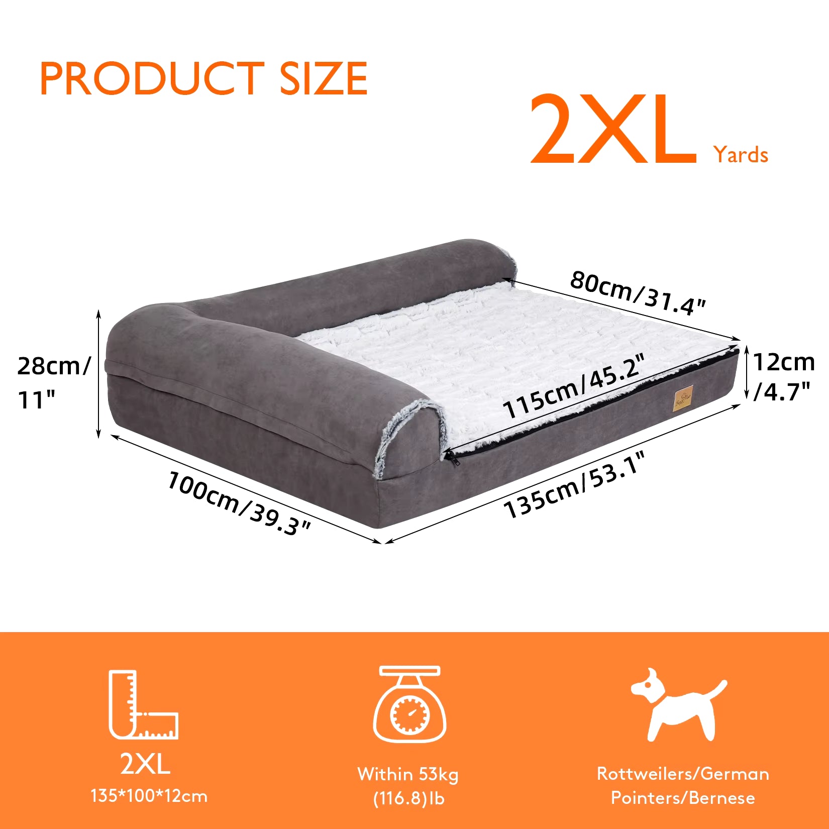 Extra Large Orthopedic Memory Foam Bolster Dog Bed with Removable Washable Cover and Plush Sofa Design