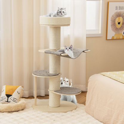 120 CM Multi-Layer Cat Tower with Sisal Covered Scratching Posts and Carpet