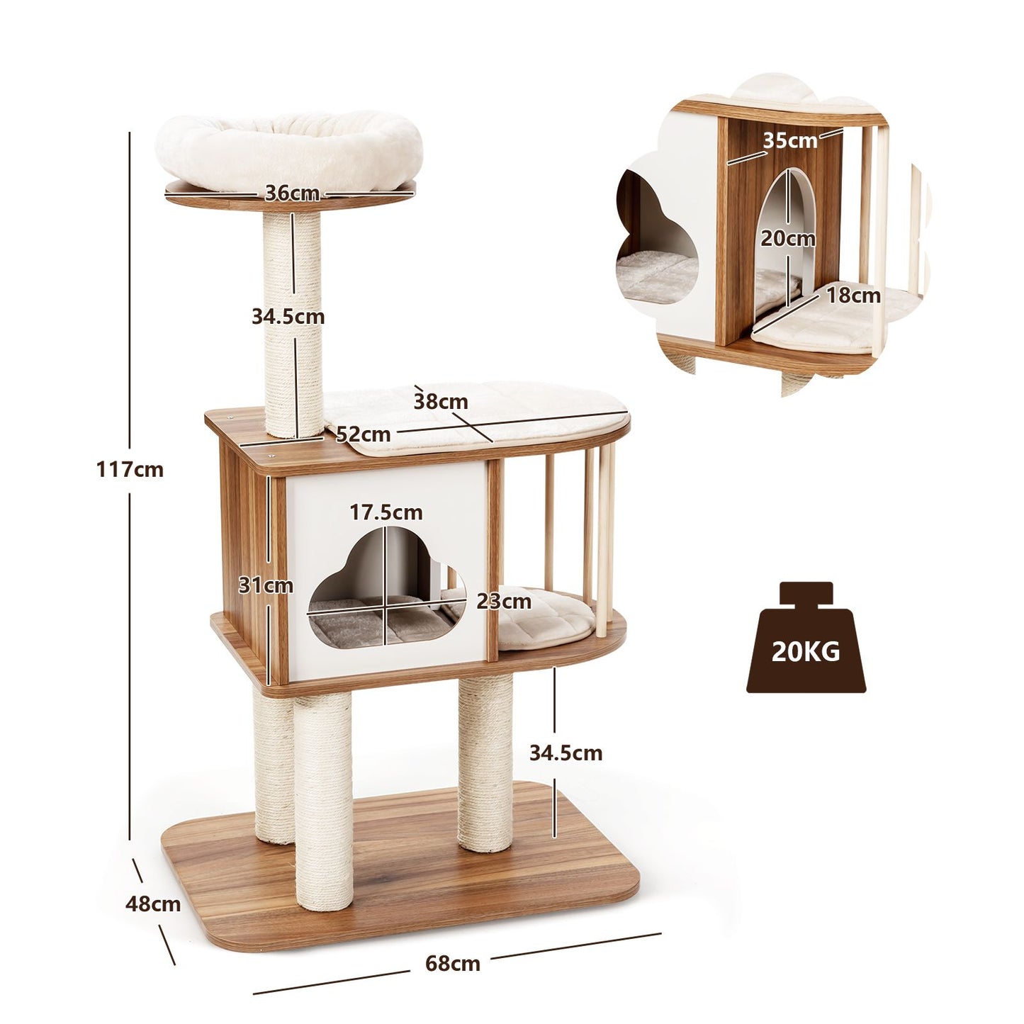 Modern Wooden Cat Tower with Platform