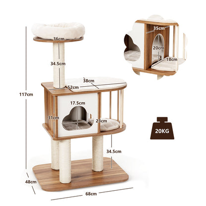 Modern Wooden Cat Tower with Platform