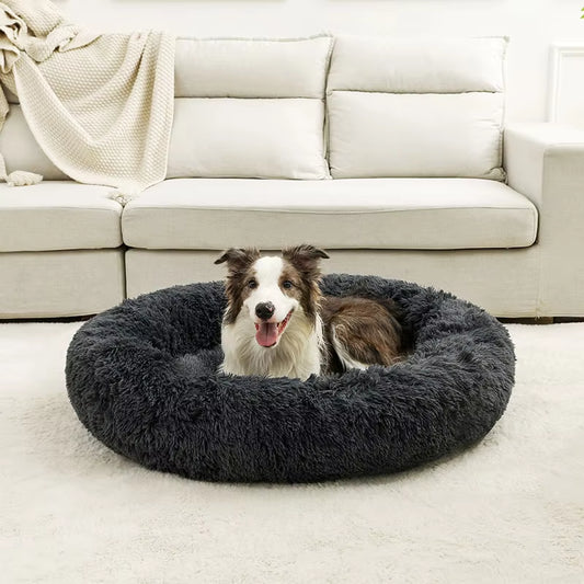 Luxury Round Dog Bed for Large Breeds - Ultra-Soft Plush Cat and Dog House for Medium Dogs - Winter Warm Sleeping Solution