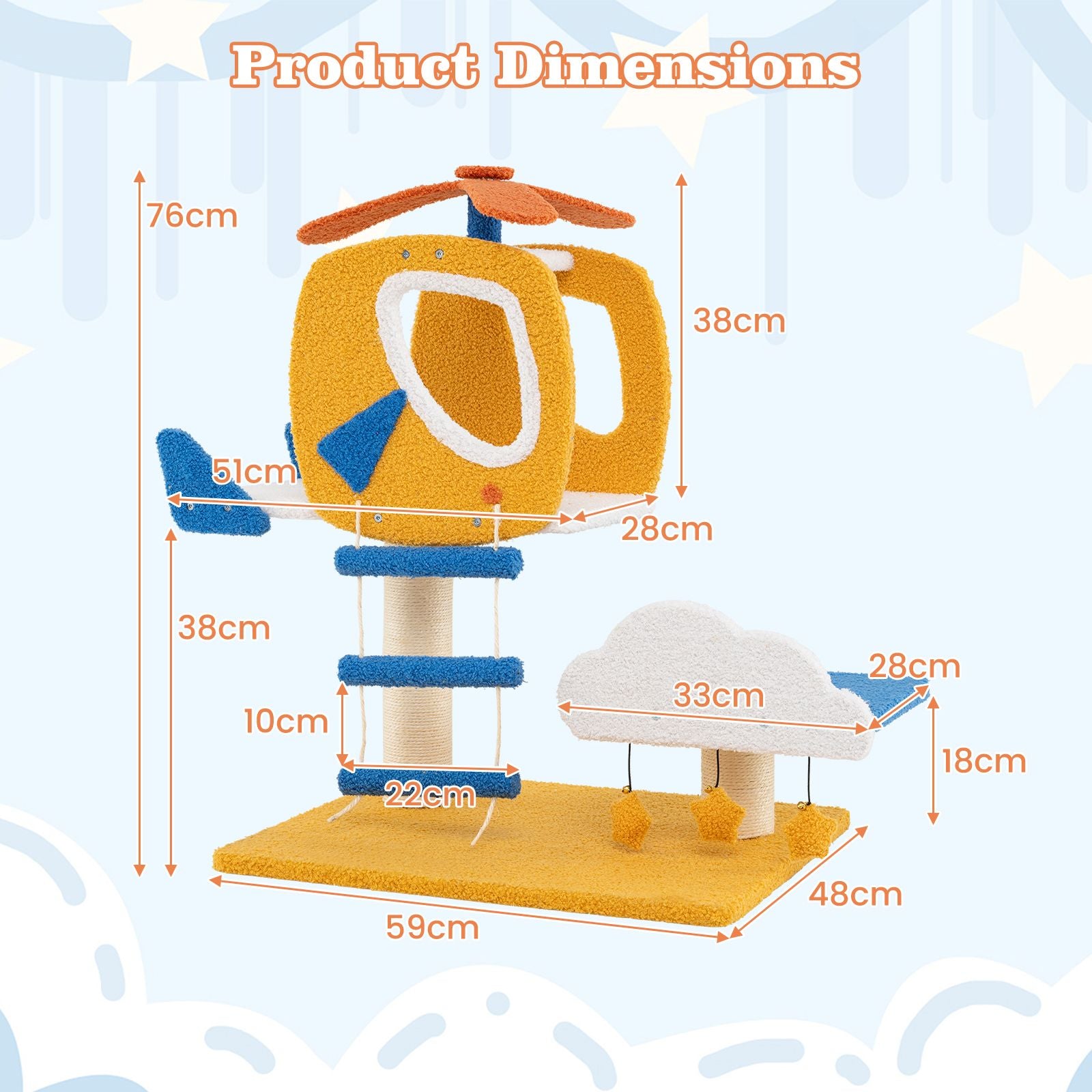 Aviation-Themed Cat Tree for Indoor Cats with Helicopter Top Perch