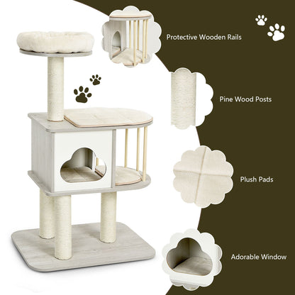 Modern Wooden Cat Tower with Platform
