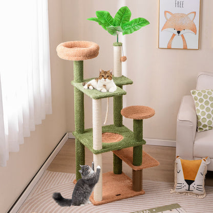152Cm Cute Cat Tree with Sisal Scratching Posts and Rope, Plush Perch