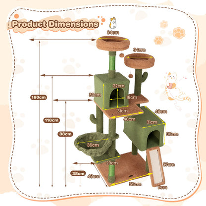 160 Cm Multi-Level Cactus Cat Tree for Indoor Cats with Scratching Posts
