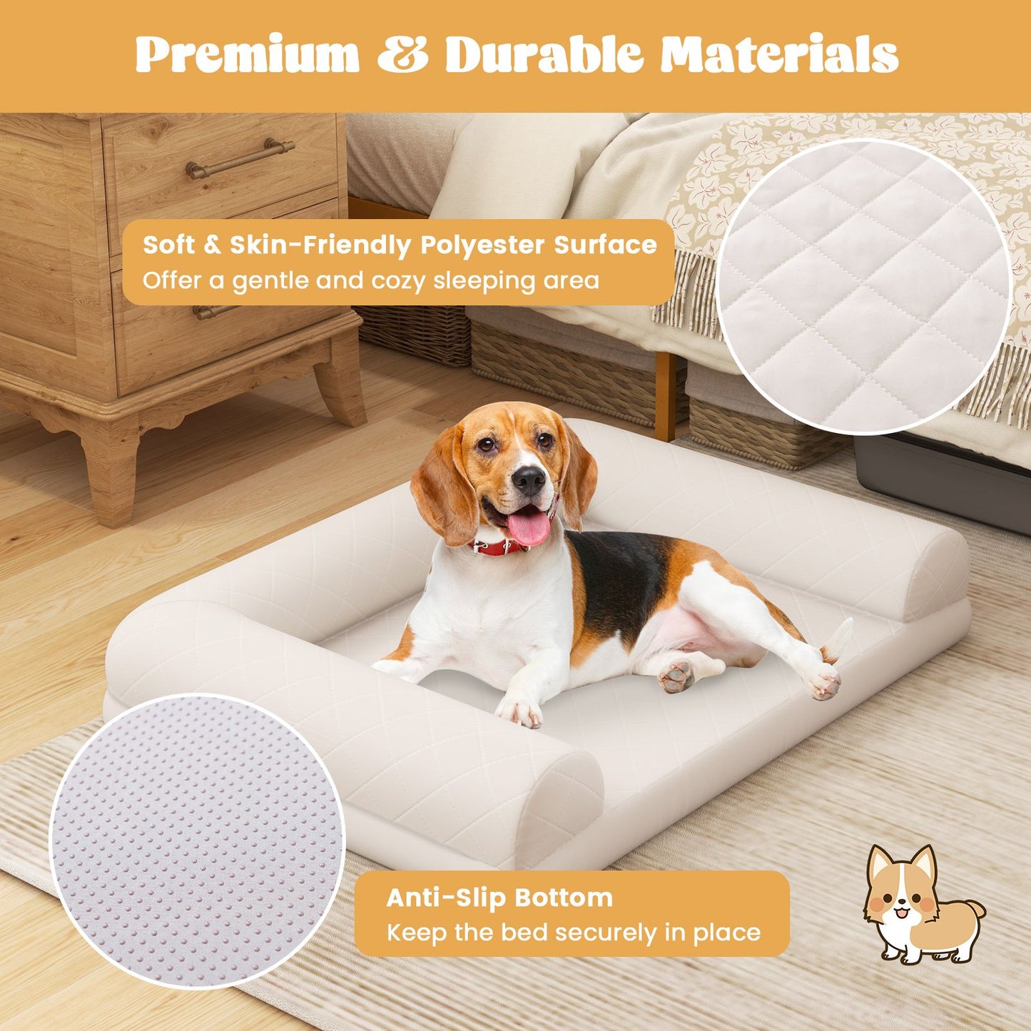 Orthopedic Egg-Foam Dog Crate Bed with Three-Sided Bolster