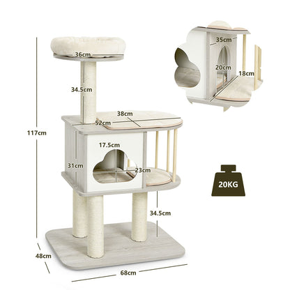 Modern Wooden Cat Tower with Platform
