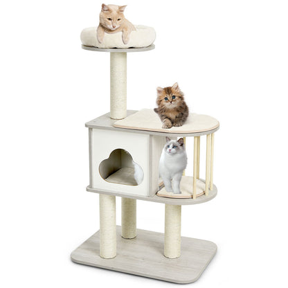 Modern Wooden Cat Tower with Platform