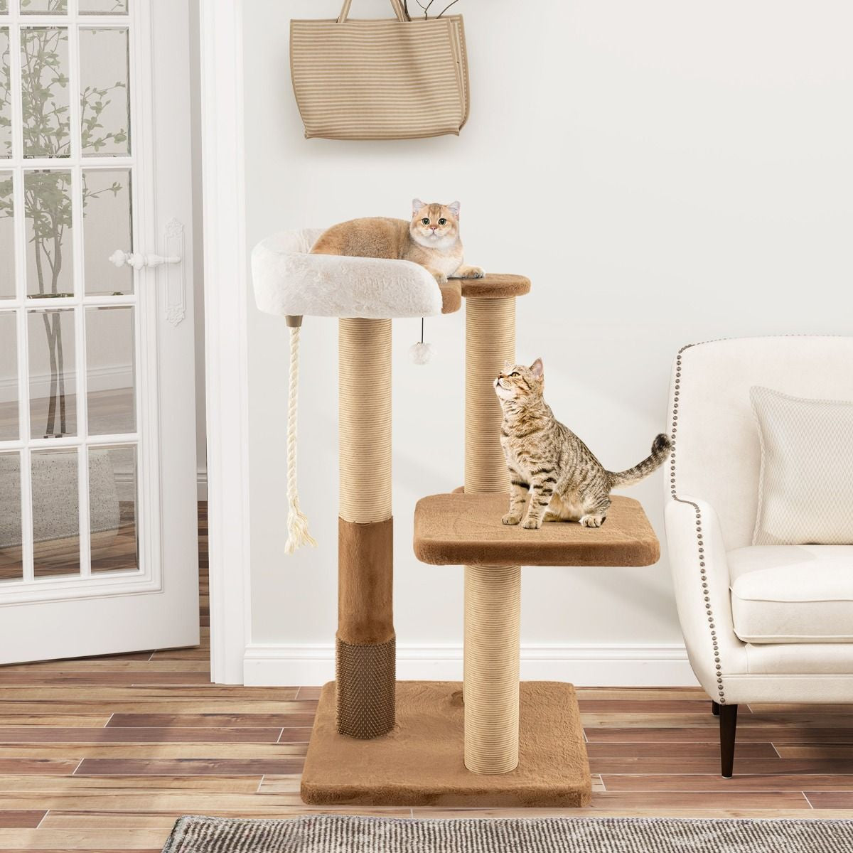 Indoor Cat Tree with Plush Perch, Scratching Posts, and Jumping Platform